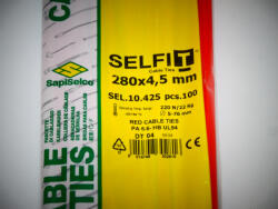SapiSelco Piros gyorskötöző 280x4, 5 mm - piros kábelkötegelő (100db/csomag) SapiSelco SELFIT COLOR [SEL. 10.425R]