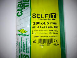 SapiSelco Zöld gyorskötöző 280x4, 5 mm - zöld kábelkötegelő (100db/csomag) SapiSelco SELFIT COLOR [SEL. 12.425R]