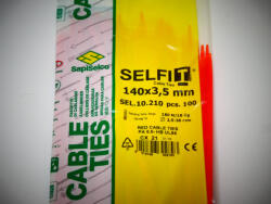 SapiSelco Piros gyorskötöző 140x3, 5 mm - piros kábelkötegelő (100db/csomag) SapiSelco SELFIT COLOR [SEL. 10.210R]