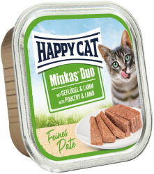 Happy Cat 12x100g Happy Cat Minkas Duo Feines Paté Szárnyas & bárány finom pástétom tálcás nedves macskatáp