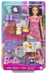 Mattel Barbie Papusa Barbie Family Set Petrecere Cu 2 Catelusi Color Change (MTHXN01) - ookee Papusa Barbie