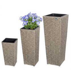 Deuba® 3 db polirattan virágcserep készlet - krémszínű (106646)