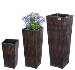 CASARIA 3 darabos polyrattan virágcserép szett - barna (106645)