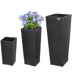 CASARIA 3 darabos polyrattan virágcserép szett - fekete (106644)