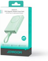 JOYROOM Power Bank vezeték nélküli töltéssel (MagSafe), 10000 mAh Type-C - Lightning kábellel, zöld (JR-PBM01-GRN)