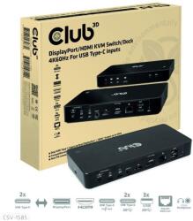 Club 3D Club3D DisplayPort / HDMI KVM kapcsoló dokkolóállomás, USB-C, PD (CSV-1585)