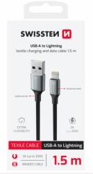 SWISSTEN Adatkábel Textile Ii Usb / Lightning 1, 5 M Fekete (71523309)