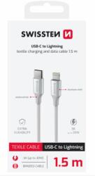 SWISSTEN Adatkábel Textile Ii Usb-c / Lightning 1, 5 M Fehér (71529204)