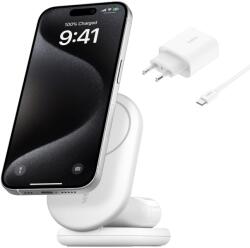 Belkin BOOST CHARGE Qi2 15W 2in1 mágneses töltőállvány, összecsukható, fehér színben (WIZ028vfWH)