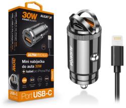 ALIGATOR Alligátor mini autós töltő Power Delivery 30W, USB-C USB-A, USB-C kábel iPhone/iPadhez/iPadhez (CHPD0008)