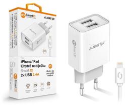 ALIGATOR 2.4A, 2xUSB, intelligens IC, fehér, USB kábel iPhone/iPadhez/iPadhez (CHA0045)