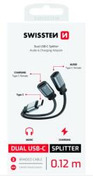 SWISSTEN TÖLTŐ AUDIO ADAPTER TEXTIL USB-C (férfi) / 2x USB-C (női) 0, 12 M FEKETE (73502302)