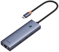 Baseus hub Ultra Joy USB 6in1 (USB-C/1xHDMI4K30Hz/3xUSB 3.0/1xPD/RJ45) szürke (6932172630713)