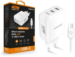 ALIGATOR Power Delivery 40W-os intelligens hálózati töltő, 2xUSB-C, USB-C/USB-C kábel, fehér (CHPD0024)