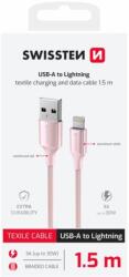 SWISSTEN Adatkábel Textile Ii Usb / Lightning 1, 5 M Rózsaszínű (71523311)