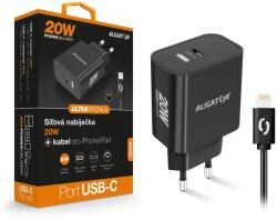 ALIGATOR Power Delivery 20W-os intelligens hálózati töltő, USB-C kábel iPhone/iPad-hez/iPadhez, fekete (CHPD0015)