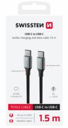 SWISSTEN Adatkábel Textile Ii Usb-c / Usb-c 1, 5 M Fekete (71528203)