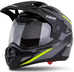 Cassida Tour 2.0 X-tra enduro bukósisak szürke-fluo sárga-fekete, matt fekete sildel