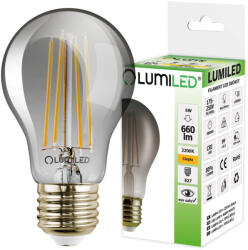 Lumileds E27 A60 LED izzó 6W = 50W 660lm 2200K meleg 360° LUMILED Smokey izzószál (LEDZARMI865)