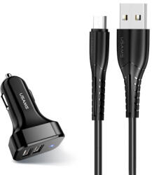 USAMS Nt King Tu Szivargyújtós Tö Ltővég 2.1a + 1m Micro Usb Kábel Fekete