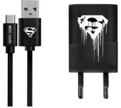 MH Protect USB kábel DC - Superman 001 USB - MicroUSB adatkábel hálózati töltővel 1m fekete 1A