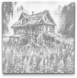  PontPöttyöző - Elhagyatott ház az erdőben Méret: 50x50cm, Keretezés: Kartonlemezen, Szín: Piros