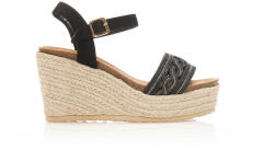 Tsoukalas Espadrile Platforme Negre piele întoarsă sintetică cu design special la căpută și strasuri