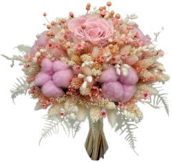 Eventissimi® Buchet de flori crogenate, roz pudra , bumbac si mix plante naturale uscate (BF-242)