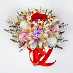 Eventissimi® Buchet mare personalizabil cu trandafiri naturali criogenati si flori naturale uscate si criogenate (BF-200)