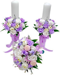 Eventissimi® Set nunta, 2 lumanari personalizabile cu nume si data, 40 cm cu aranjament frontal, 1 buchet mediu cu 19 trandafiri (Multicolor) (SET-075)