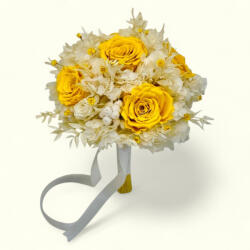 Eventissimi® Buchet flori criogenate cu trandafiri, hortensie, plante stabilizate delicate, alb-galben, ideal pentru nunta sau cadou (BF-197)