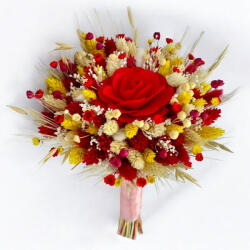 Eventissimi® Buchet personalizabil cu flori naturale uscate rosu rosu- galbenrosu- galben, rezistent peste ani (BF-216)