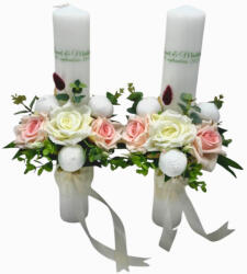 Eventissimi® Set lumanari pentru cununie, 40 cm, cu flori din matase si plante naturale uscate -personalizabila cromatic si cu text (SET-065)