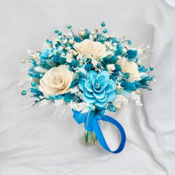 Eventissimi® Buchet flori de camp , personalizabil, ideal pentru cununie civila, nunta, mireasa, nasa sau cadou, alb-blue (BF-206)