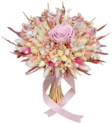Eventissimi® Buchet roz pal personalizabil cu trandafiri criogenati si flori naturale uscate (BF-232)