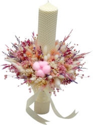 Eventissimi® Lumanare pentru cununie botez, 42 cm, cu floare de bumbac si plante uscate (personalizabila cromatic si cu text) (LN-048)