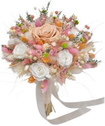 Eventissimi® Buchet flori cu trandafiri criogenati si plante naturale uscate, personalizabil, ideal pentru cununie civila, nunta, mireasa sau cadou (BF-186)