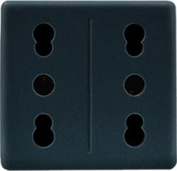 Gewiss ITALIAN STANDARD DOUBLE Priza 250V ac - 2X2P+E 16A DUAL AMPERAGE - P11-P17 - 2 MODULES - SYSTEM BLACK (GW21291)