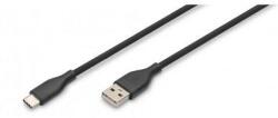 ASSMANN USB-C szilikon töltőkábel, USB-A - USB-C 2m, USB 2.0, 60W, fekete (AK-300340-020-S)