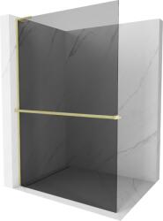 Mexen Kioto+ L, Walk-In zuhany paraván polccal és akasztóval 120 x 200 cm, 8mm szürke üveg, arany matt profil, 800-120-123-55-40 (800-120-123-55-40)