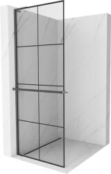 Mexen Kioto+ L, Walk-In zuhanyparaván polccal és akasztóval 70 x 200 cm, 8 mm átlátszó üveg fekete mintás, grafit profil, 800-070-123-66-77 (800-070-123-66-77)