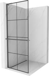Mexen Kioto+ L, Walk-In zuhanyparaván polccal és akasztóval 90 x 200 cm, 8 mm átlátszó üveg fekete mintás, grafit profil, 800-090-123-95-77 (800-090-123-95-77)