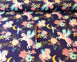 Pamutvászon textil - 160 cm / Unikornis varázs sötétkék