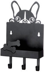  Fekete színű kutyás fém függő dekor tárolóval, akasztókkal 24cm Dogstation