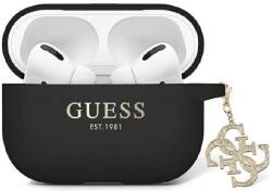 Guess GUAP2LECG4K husă pentru AirPods Pro 2 neagră Liquid Silicone Glitter Triangle Charm (GUAP2LECG4K)