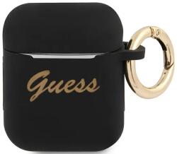 Guess GUA2SSSK husă pentru AirPods neagră din silicon, Vintage Script (GUA2SSSK)