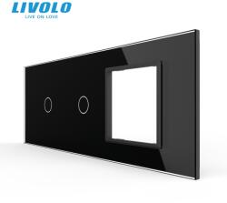 LIVOLO Panou Livolo intrerupator 2 x simplu + Rama Livolo simpla pentru doza 6M, negru (VL-P901.1.E-7B)