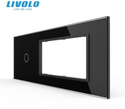 LIVOLO Panou Livolo pentru intrerupator simplu + Rama Livolo dubla pentru doza 6M, negru (VL-P901.E.E-7B)