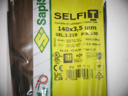 SapiSelco Gyorskötöző, 140x3, 5 fekete kábelkötegelő - ERŐS, tartós, iparilag is minősített kötegelő - SapiSelco SELFIT - 100 db/csomag [SEL. 3.210]