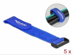 Delock Befűzős hurkolható tépőzáras kábelkötegelő kék 190 x 25mm (5db/csomag)